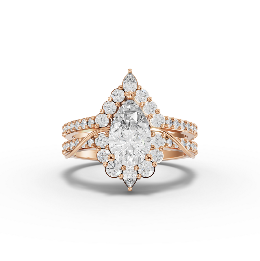 1.83 Ct Pear Halo with Split Pavé Band Set 1.00 Ct Center