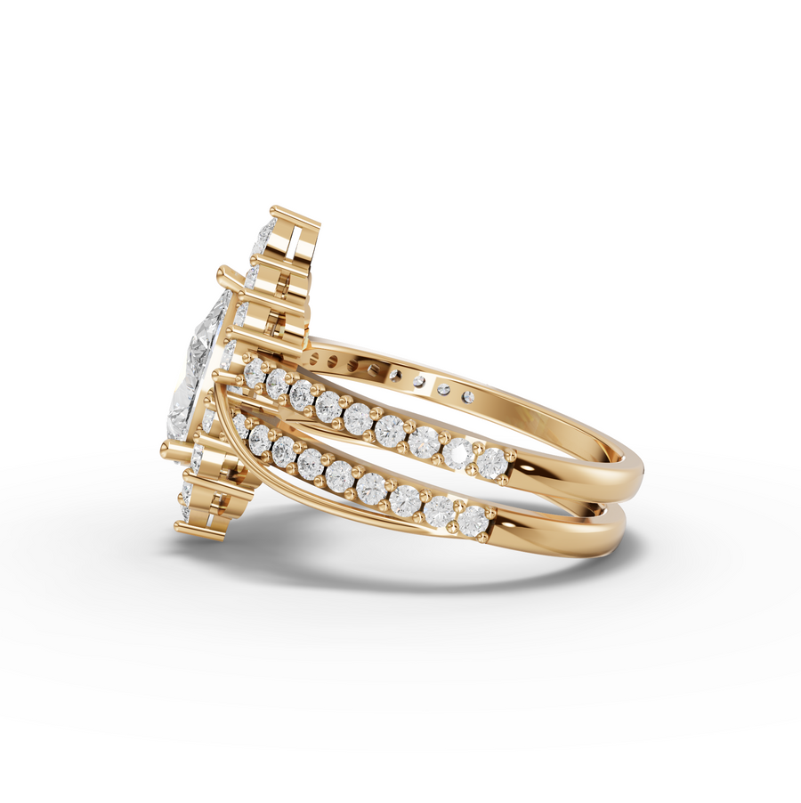 1.83 Ct Pear Halo with Split Pavé Band Set 1.00 Ct Center