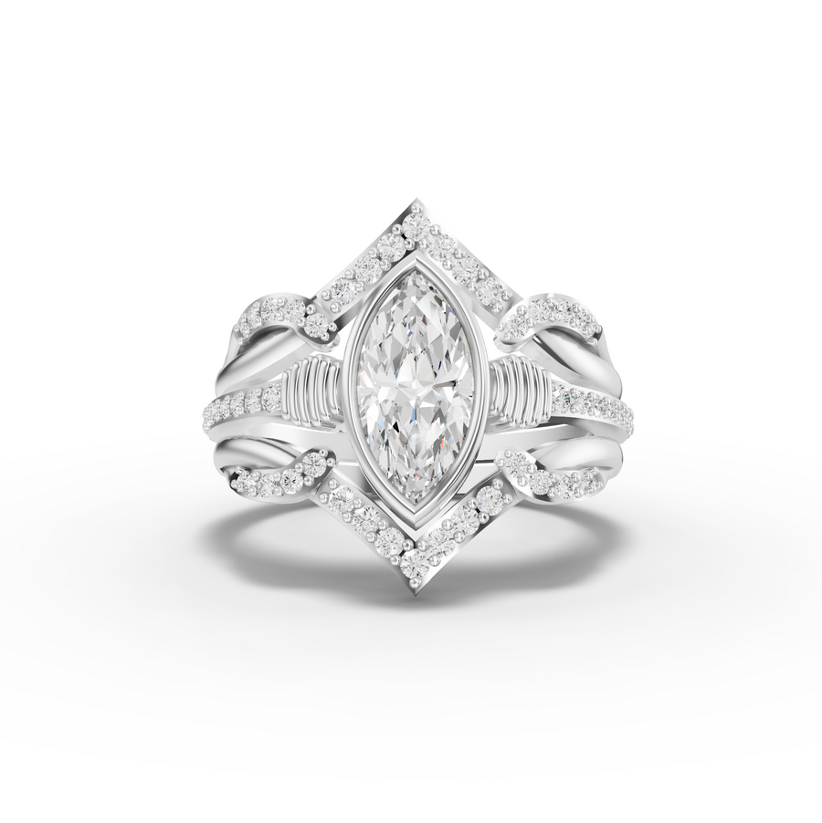 1.28 ct marquise lab diamond halo ring with 1.00 ct center and double pavé band