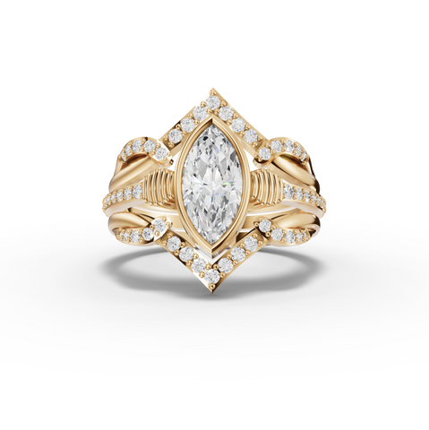 1.28 Ct Marquise Lab Diamond Halo Ring with Double Pavé Band Set 1.00 Ct Center