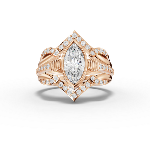 1.28 Ct Marquise Lab Diamond Halo Ring with Double Pavé Band Set 1.00 Ct Center