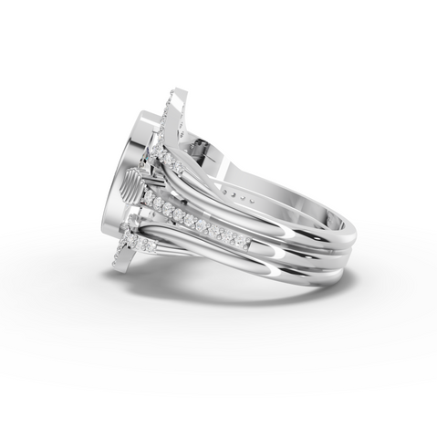 1.28 Ct Marquise Lab Diamond Halo Ring with Double Pavé Band Set 1.00 Ct Center