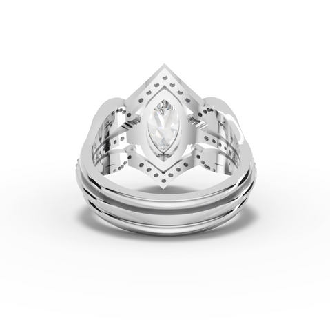 1.28 Ct Marquise Lab Diamond Halo Ring with Double Pavé Band Set 1.00 Ct Center