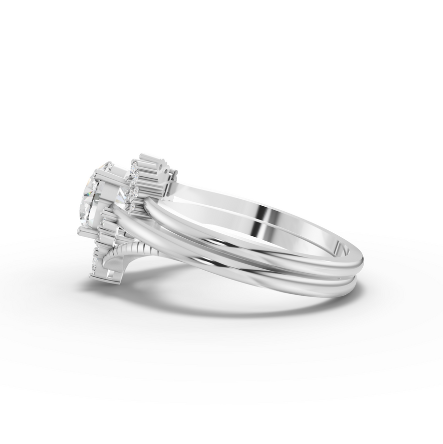 1.16 Ct Round Halo With Side Stone Band Set 1.00 Ct Center