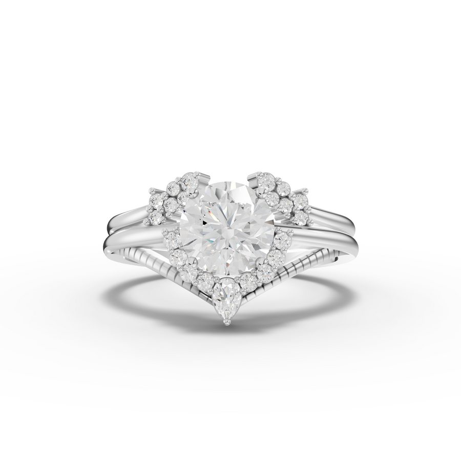 1.16 ct round lab diamond halo ring with 1.00 ct center, pavé split shank and pear accent