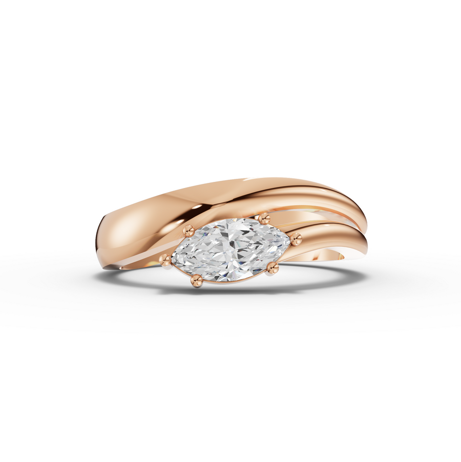 0.50 Ct Minimal Marquise Lab Diamond Swirl Ring 0.50 Ct Center