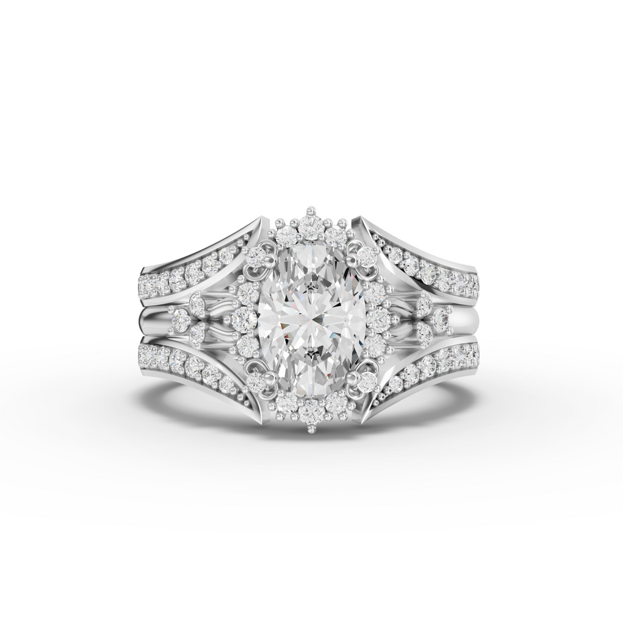 1.36 ct oval halo lab diamond ring with 1.00 ct center, triple accent setting and split shank band