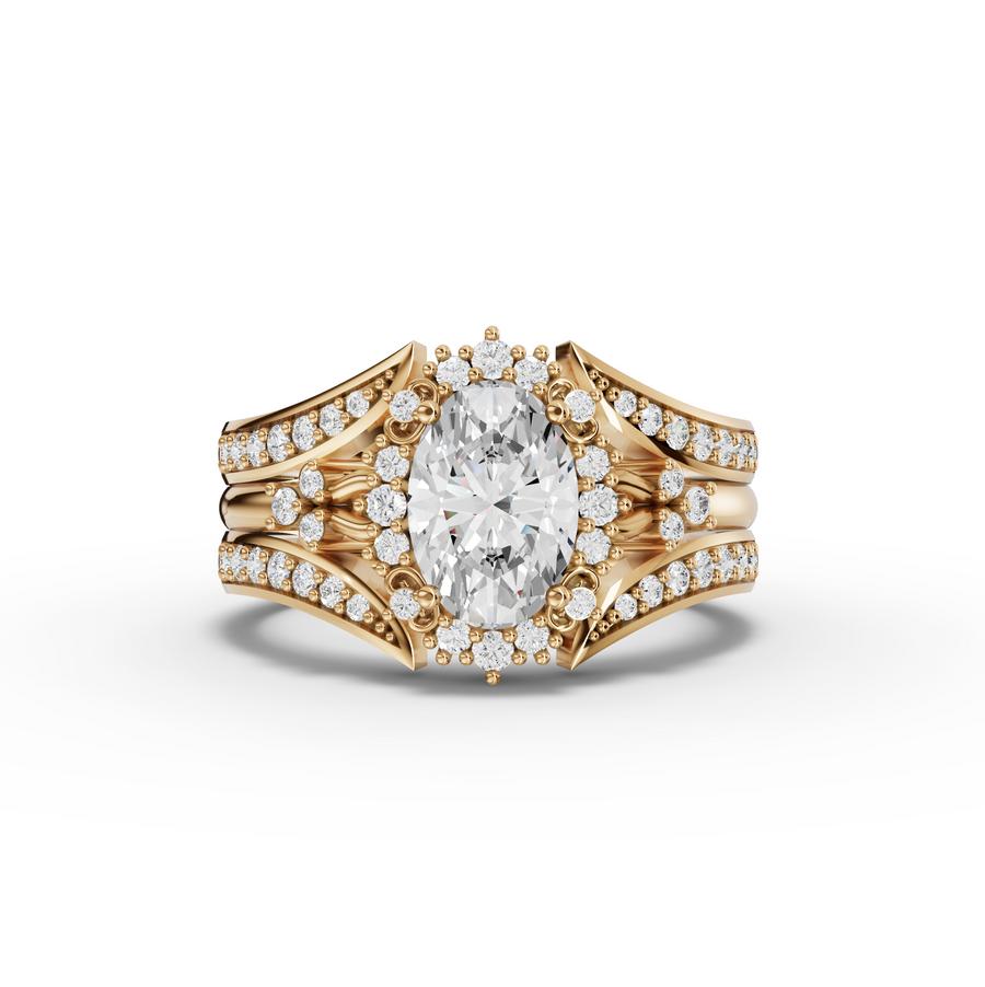 1.36 Ct Oval Halo With Side Band Set 1.00 Ct Center
