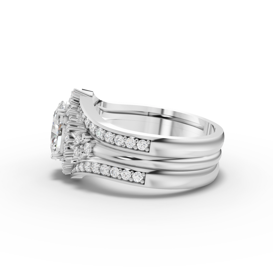 1.36 Ct Oval Halo With Side Band Set 1.00 Ct Center