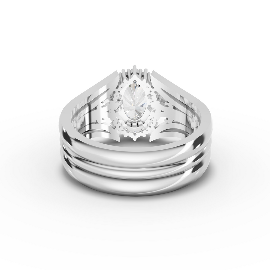 1.36 Ct Oval Halo With Side Band Set 1.00 Ct Center