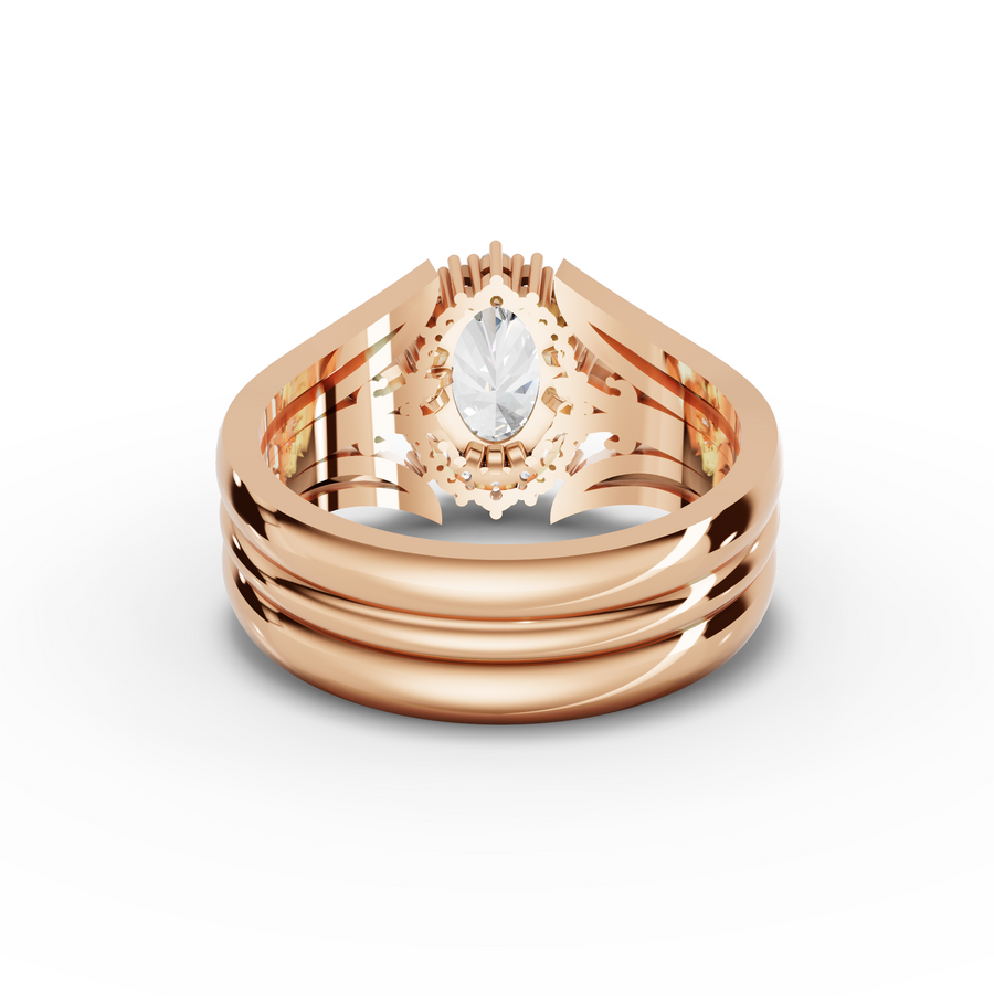 1.36 Ct Oval Halo With Side Band Set 1.00 Ct Center