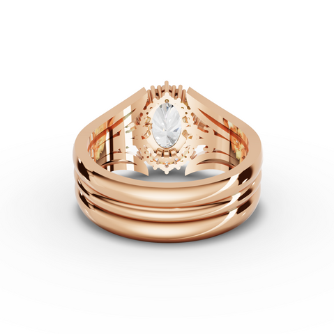 1.36 Ct Oval Halo With Side Band Set 1.00 Ct Center