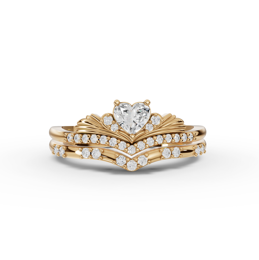 0.39 Ct Heart Solitaire With Side Stone Band Set