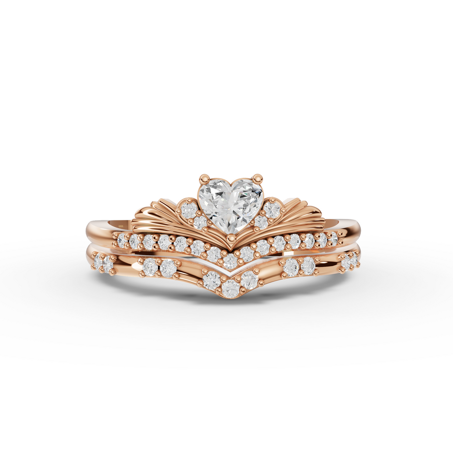 0.39 Ct Heart Solitaire With Side Stone Band Set