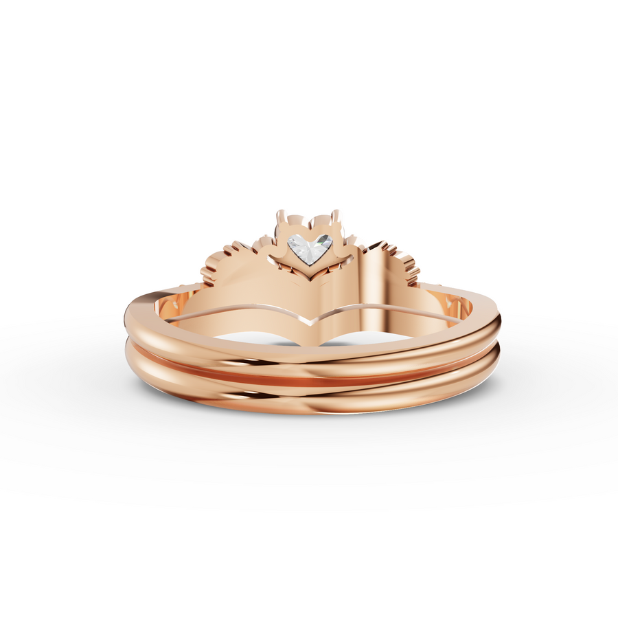 0.39 Ct Heart Solitaire With Side Stone Band Set