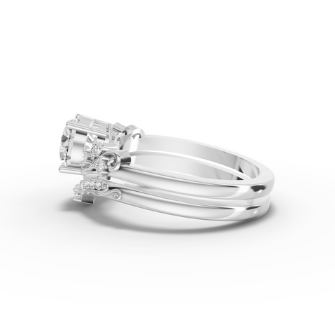 1.11 Ct Round Diamond Engagement Ring with Vintage Chevron Band