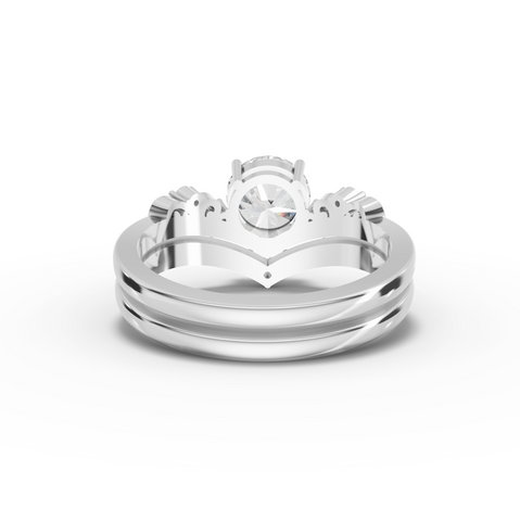 1.11 Ct Round Diamond Engagement Ring with Vintage Chevron Band