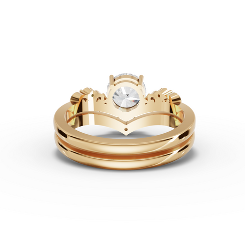 1.11 Ct Round Diamond Engagement Ring with Vintage Chevron Band