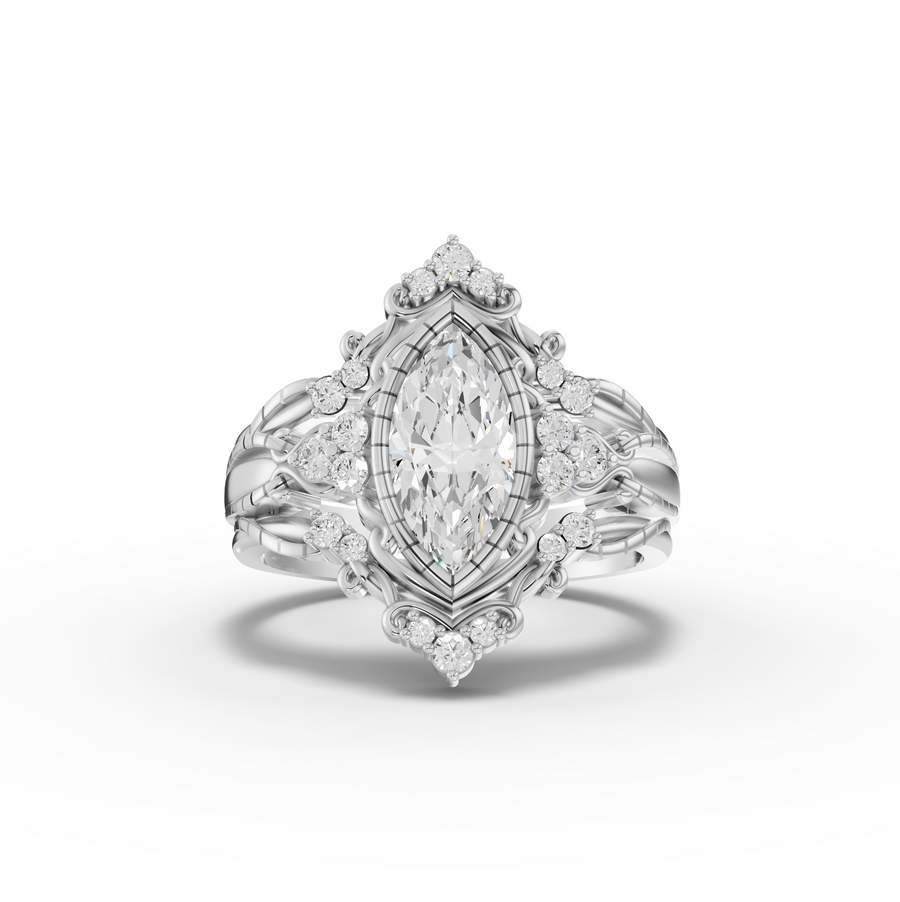 1.23 ct marquise halo lab diamond ring with 1.00 ct center stone and vintage-inspired accent band