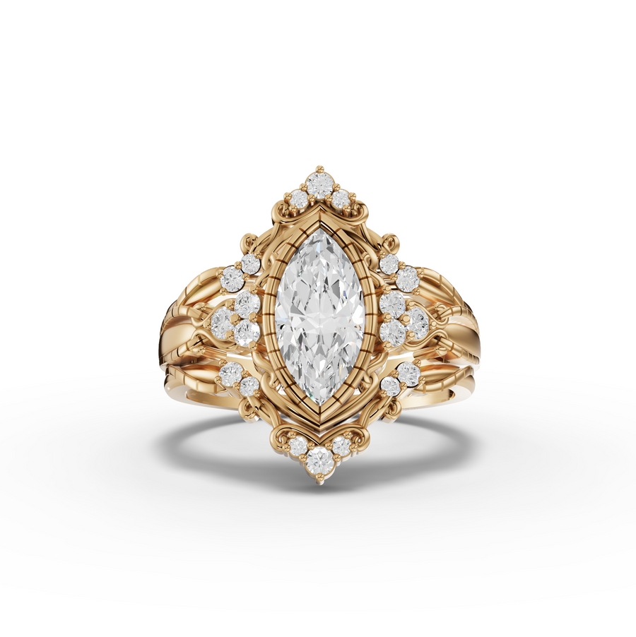 1.23 Ct Marquise Halo With Side Stone Band Set 1.00 Ct Center