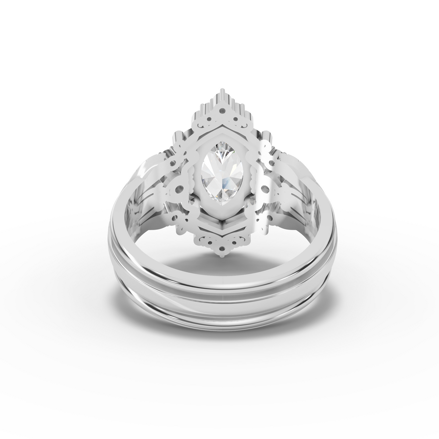 1.23 Ct Marquise Halo With Side Stone Band Set 1.00 Ct Center