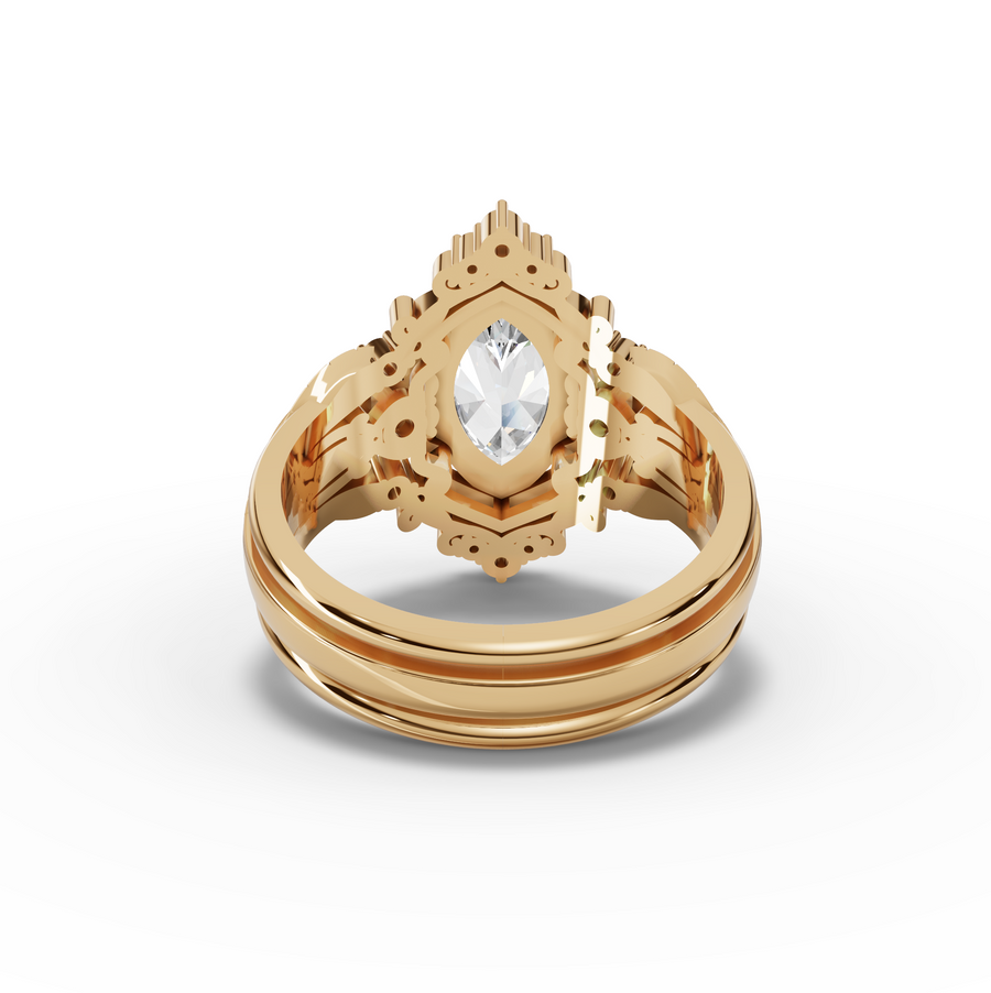 1.23 Ct Marquise Halo With Side Stone Band Set 1.00 Ct Center