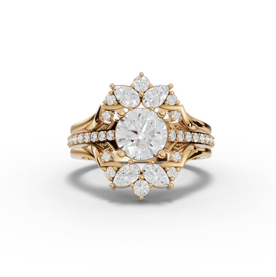 1.65 Ct Round Halo With Side Stone Band Set 1.00 Ct Center