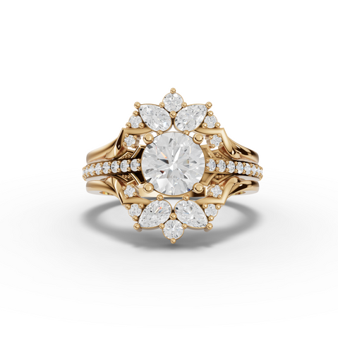 1.65 Ct Round Lab Grown Diamond Halo Ring with Floral Accents