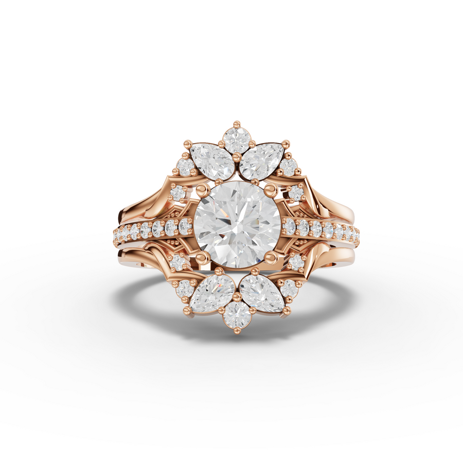 1.65 Ct Round Halo With Side Stone Band Set 1.00 Ct Center