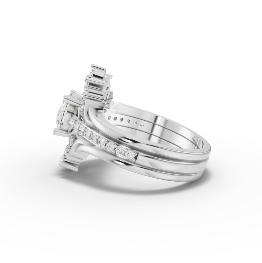 1.65 Ct Round Halo With Side Stone Band Set 1.00 Ct Center