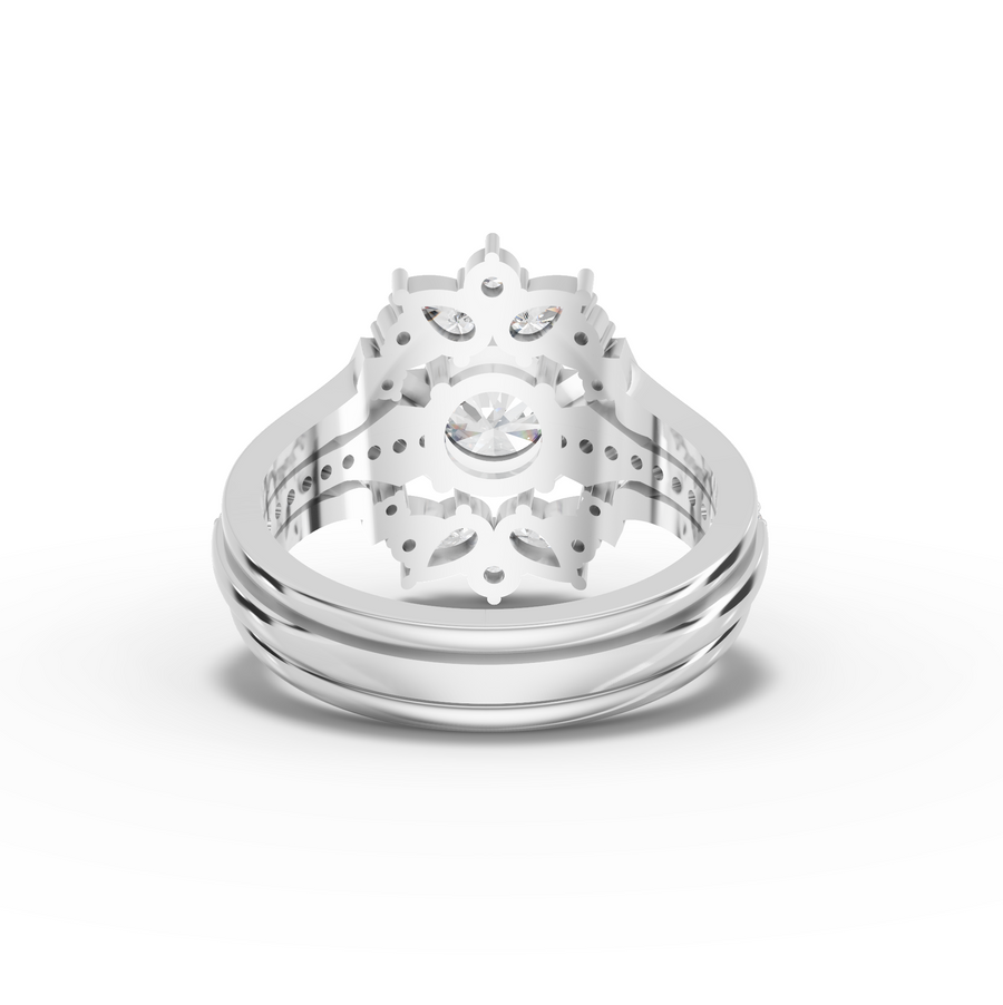 1.65 Ct Round Halo With Side Stone Band Set 1.00 Ct Center