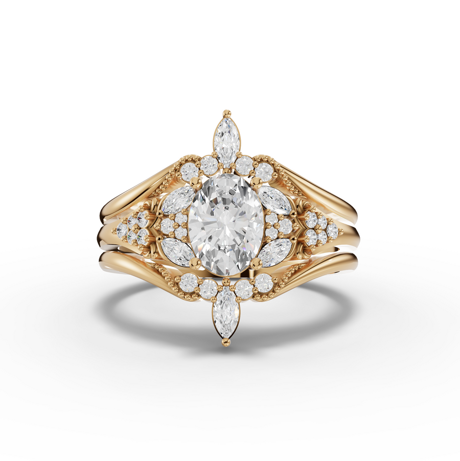 1.04 Ct Oval Halo With Side Stone Band 0.75 Ct Center