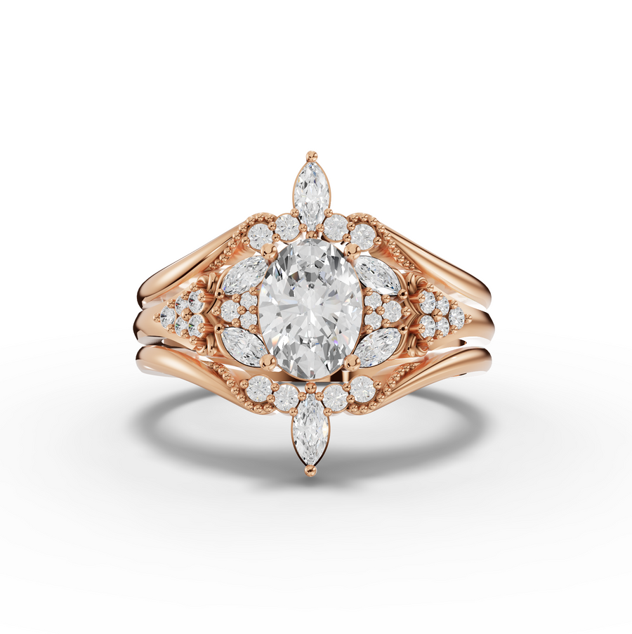 1.04 Ct Oval Halo With Side Stone Band 0.75 Ct Center