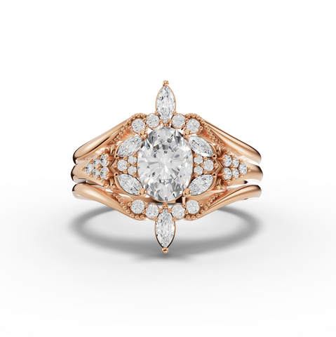 1.04 Ct Oval Lab Diamond Halo Ring with Accents Band Set 0.75 Ct Center