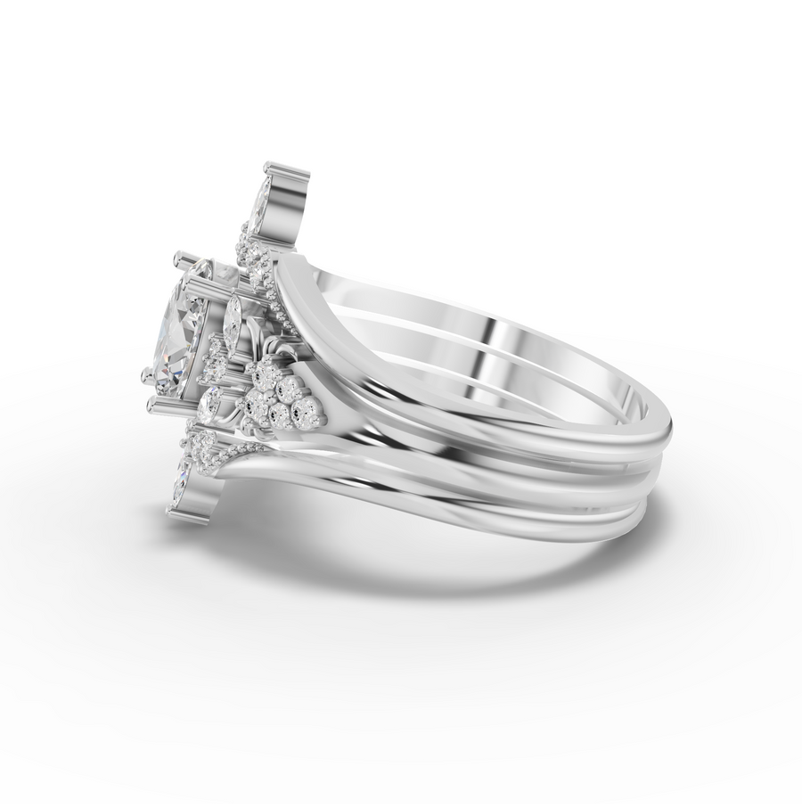1.04 Ct Oval Halo With Side Stone Band 0.75 Ct Center
