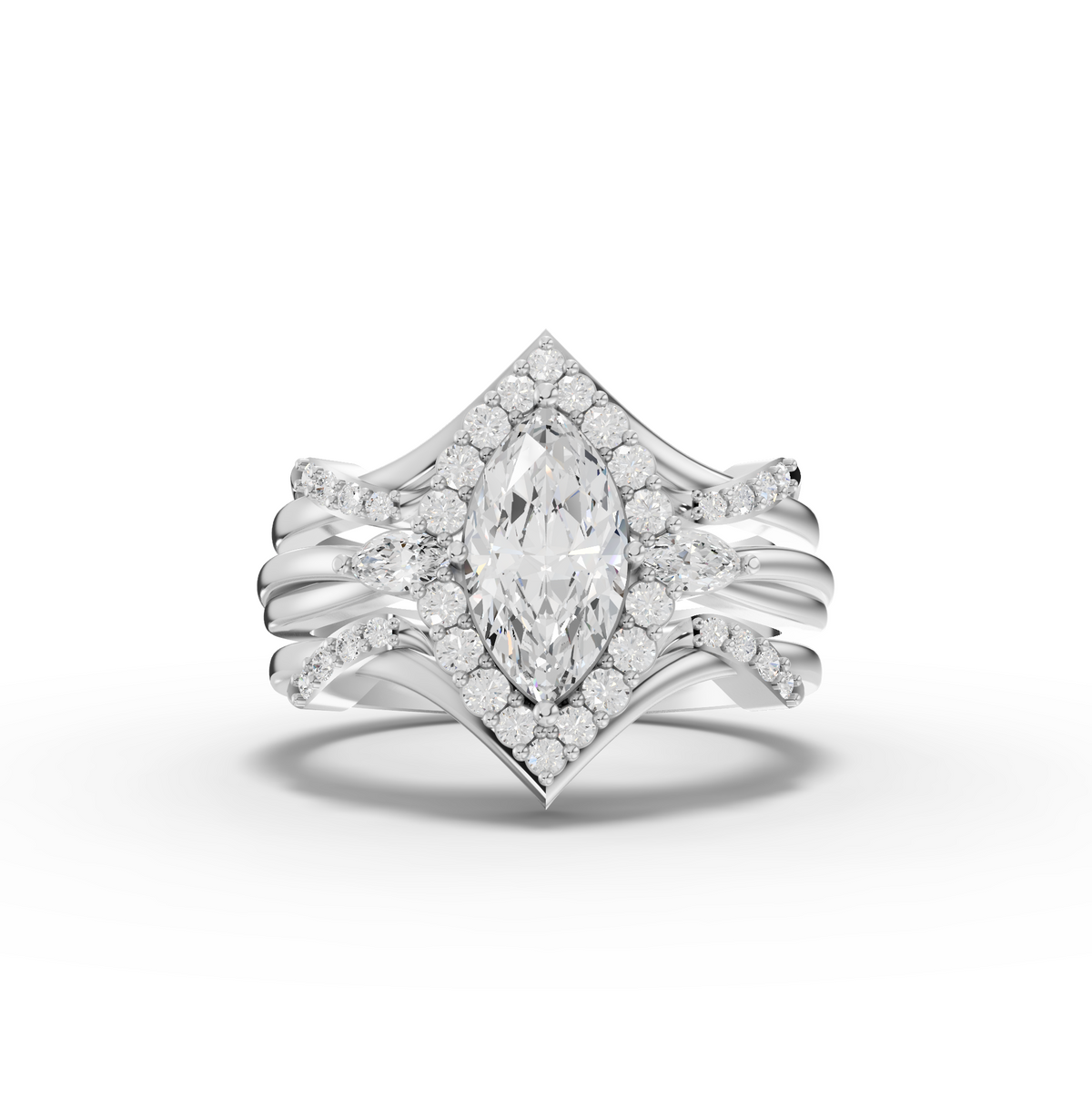 1.37 ct marquise lab diamond halo ring set with 1.00 ct center and accent diamonds