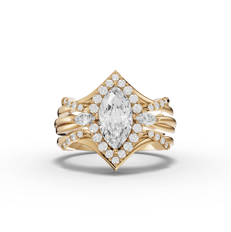 1.37 Ct Marquise Halo With Side Stone Band 1.00 Ct Center