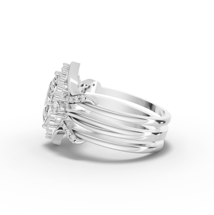 1.37 Ct Marquise Halo With Side Stone Band 1.00 Ct Center