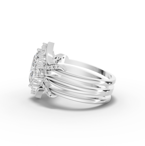 1.37 Ct Marquise Halo With Side Stone Band 1.00 Ct Center
