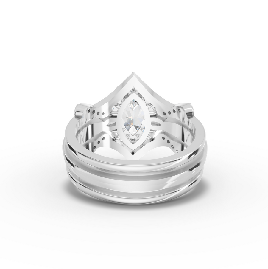 1.37 Ct Marquise Halo With Side Stone Band 1.00 Ct Center