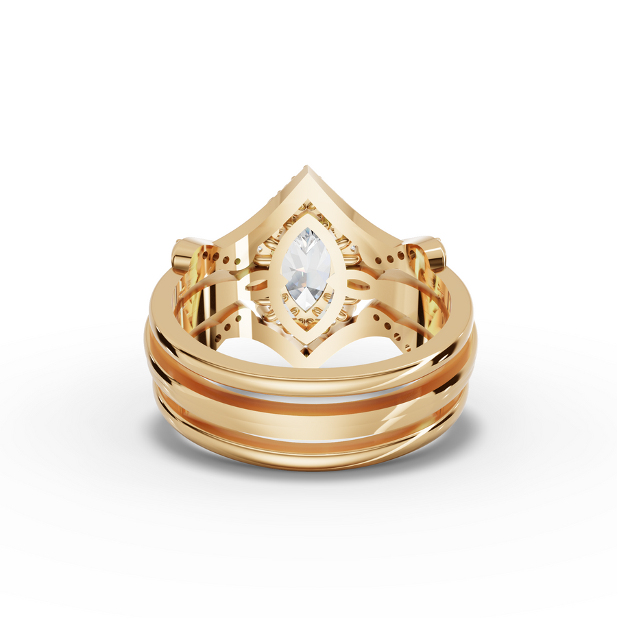 1.37 Ct Marquise Halo With Side Stone Band 1.00 Ct Center