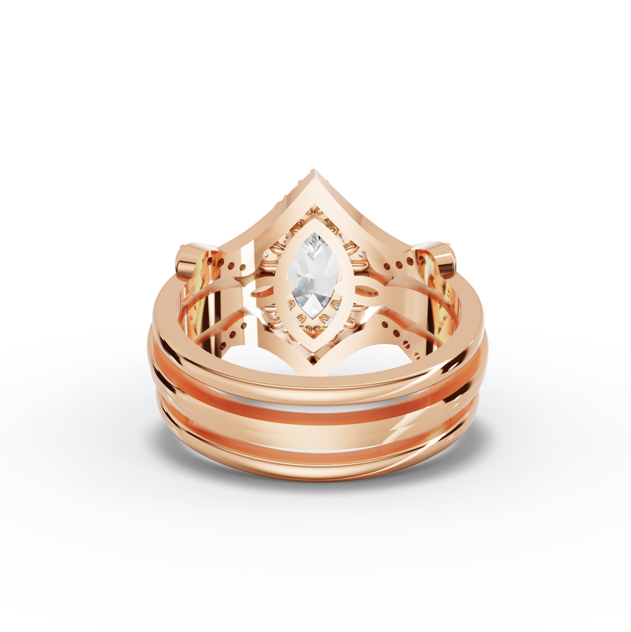 1.37 Ct Marquise Halo With Side Stone Band 1.00 Ct Center