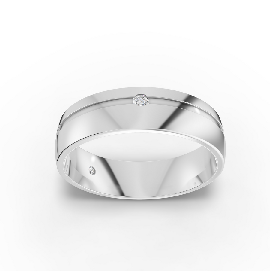 0.038 ct men's minimal lab diamond wedding band with a sleek polished band and single lab-grown diamond
