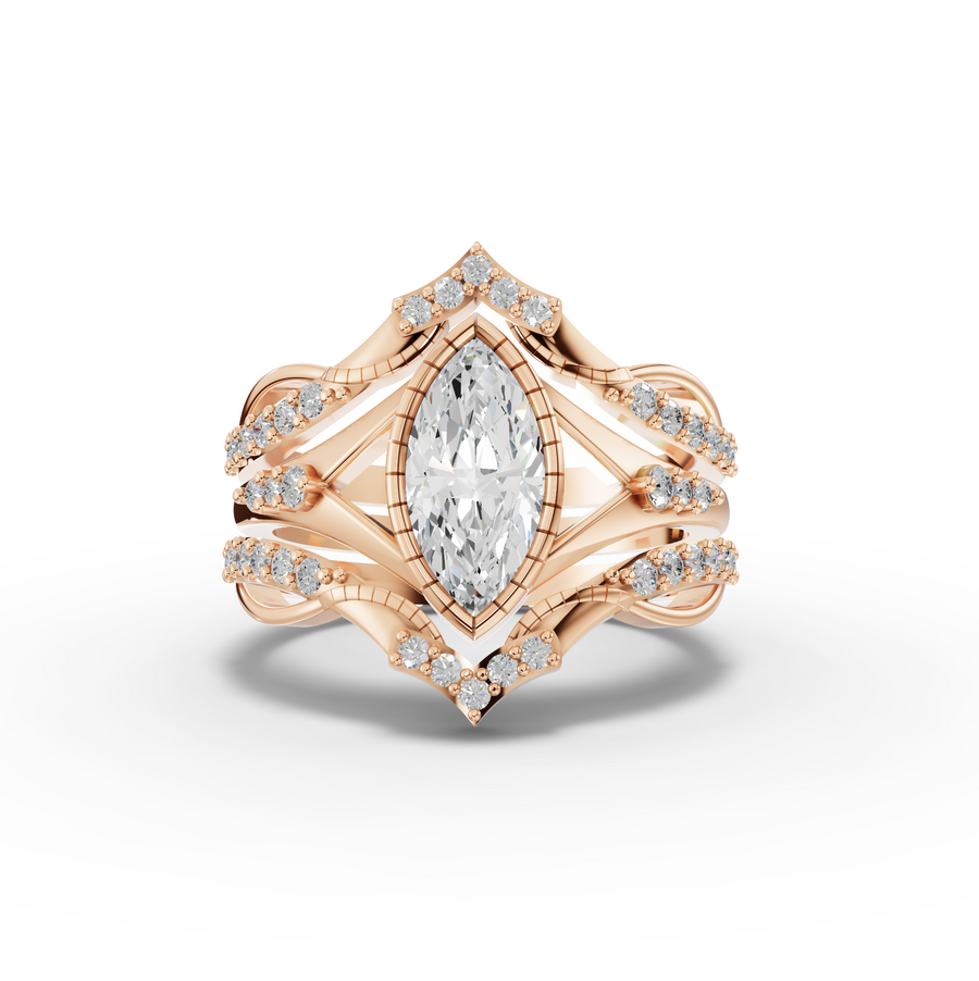 1.37 Ct Marquise Solitaire Lab Diamond Accent Split Band Set 1.00 Ct Center