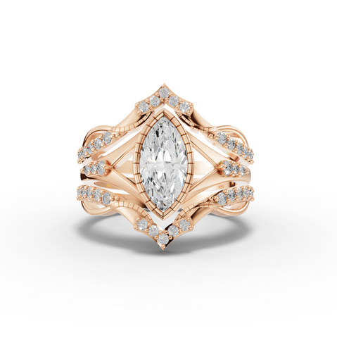1.37 Ct Marquise Solitaire Lab Diamond Accent Split Band Set 1.00 Ct Center