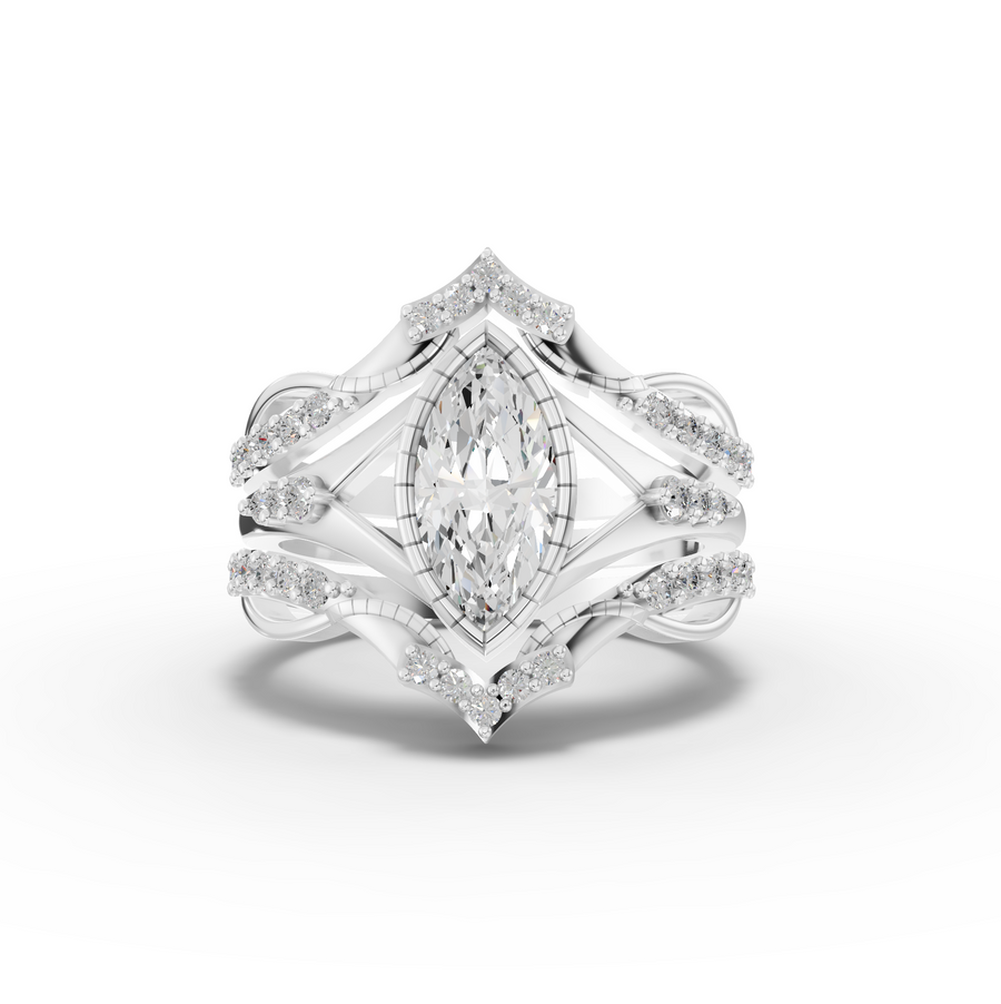 1.37 Ct Marquise Solitaire Lab Diamond Accent Split Band Set 1.00 Ct Center
