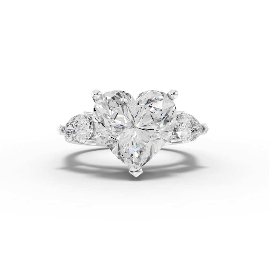6.05 Ct Heart Lab Diamond Three Stone Ring with Hidden Halo 5.00 Ct Center