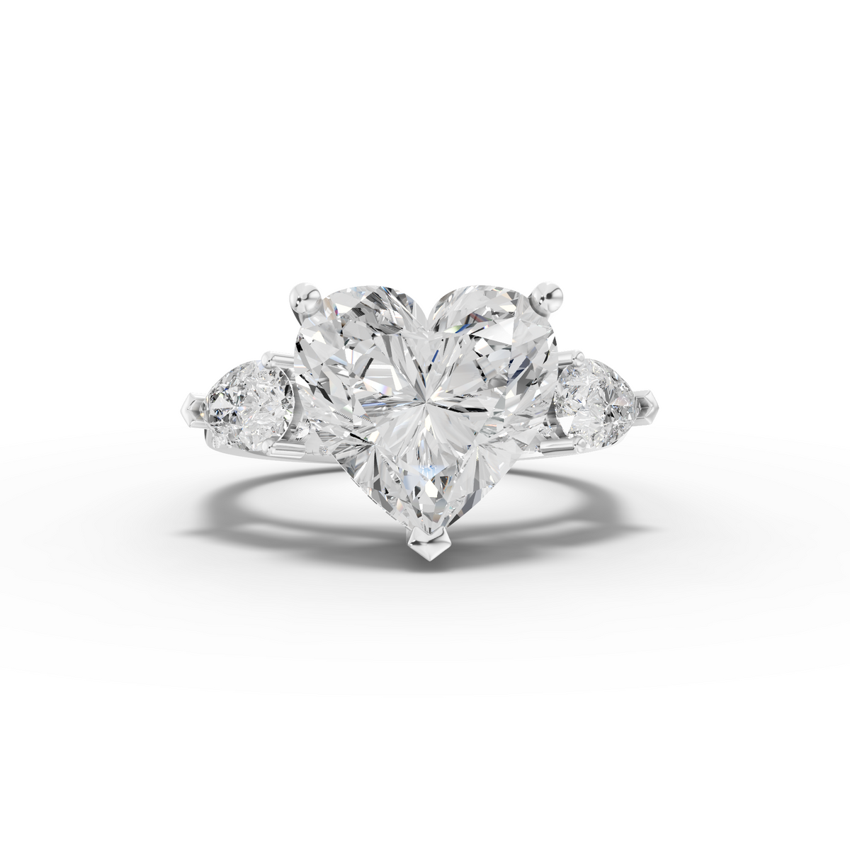 6.05 Ct Heart Lab Diamond Three Stone Ring with Hidden Halo 5.00 Ct Center