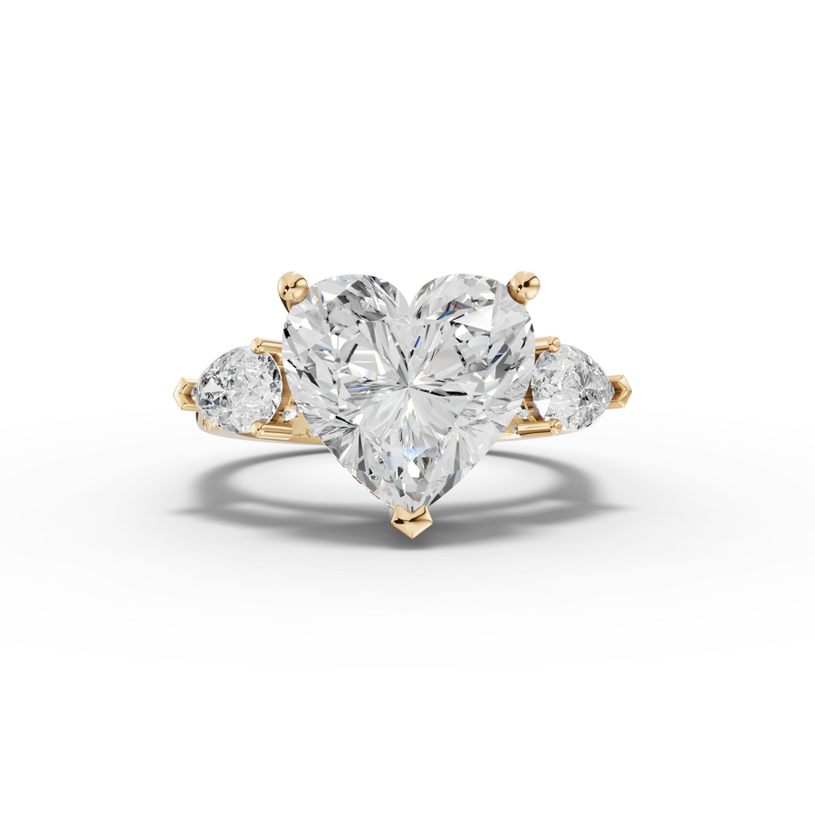 6.05 Ct Heart Lab Diamond Three Stone Ring with Hidden Halo 5.00 Ct Center