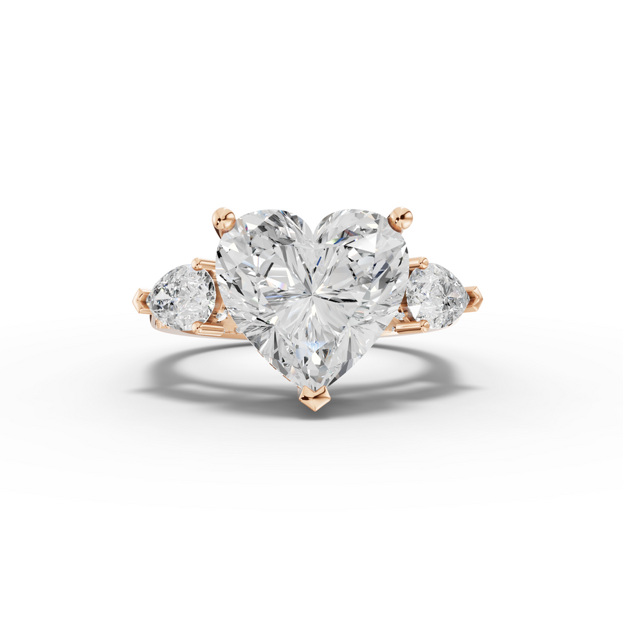 6.05 Ct Heart Lab Diamond Three Stone Ring with Hidden Halo 5.00 Ct Center